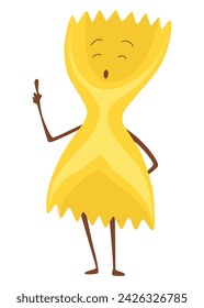 Doodle pasta character. Cute Italian wheat food. Pasta noodles character design. Menu decorative element. Vector meal illustration