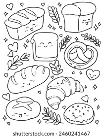 Doodle of pastry. Vector illustration of preschool coloring book
