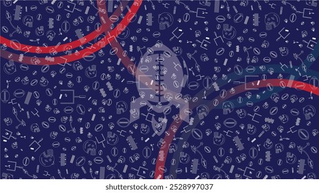 doodle pattern american football icon outline isolated in dark blue background, suitable for american football background and abstract background