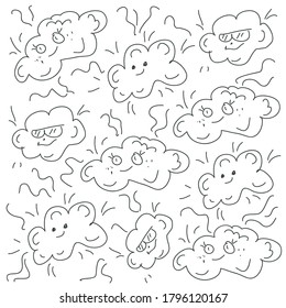  Doodle pattern background with clouds. Cute clouds.