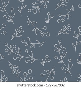 Doodle pattern with berries. Seamless pattern with hand drawnberries. Illustration in doodle style for wedding decoration, card, greeting, print and other christmas design.