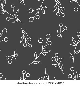 Doodle pattern with berries. Seamless pattern with hand drawnberries. Illustration in doodle style for wedding decoration, card, greeting, print and other christmas design.