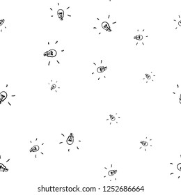 Doodle pattern with black seamless pattern on light background. Light lamp icon vector. Light lamp sign icon. Seamless background. Seamless pattern