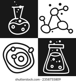 doodle pattern chess style. Chemical template with flasks and molecules.