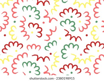 doodle pattern with Christmas abstract squiggles, triangle wavy scribble spiral  lines. retro 80s memphis style. Chaotic ink brush scribbles. Vector illustration