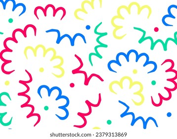 doodle pattern with colorful abstract squiggles, triangle wavy scribble spiral  lines. retro 80s memphis style. Chaotic ink brush scribbles. Vector illustration