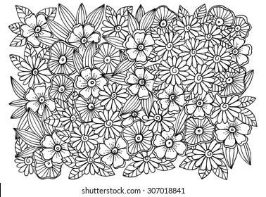 Doodle pattern for coloring book. Vector floral image in black and white