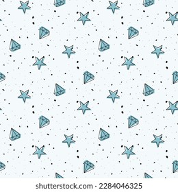 patrón de doodle con cristales y estrellas 