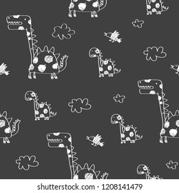 doodle pattern dino vector, animal cartoon illustration, seamless