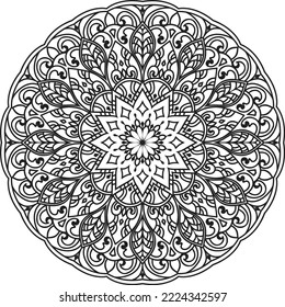 Patrón de garabatos con adorno de mandala étnica. Ilustración en blanco y negro. Esquema.