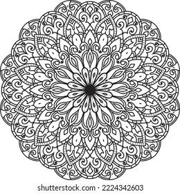 Patrón de garabatos con adorno de mandala étnica. Ilustración en blanco y negro. Esquema.
