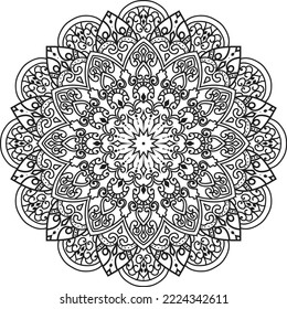 Doodle-Muster mit ethnischen Mandala-Ornamenten. Schwarz-Weiß-Illustration. Umriss.