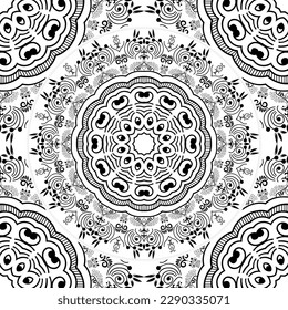 Doodle pattern with ethnic mandala ornament. illustration Outline Colouring page for a book
