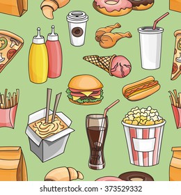 Doodle pattern fast food