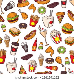 doodle pattern fast food, vector design