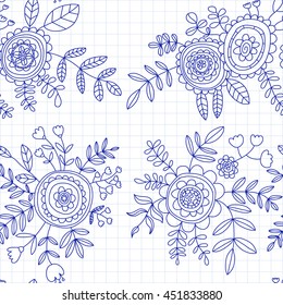 Doodle pattern with flower and leaves Vector background