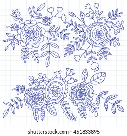 Doodle pattern with flower and leaves Vector background