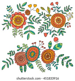 Doodle pattern with flower and leaves Vector background
