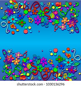 Doodle pattern with flowers and swirls,  notes, scriptural key, letters, can be user a decor, cards, invitation, web design.