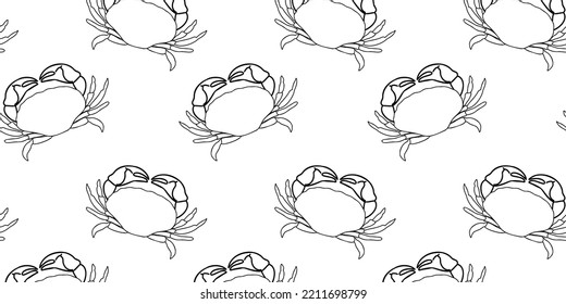 Doodle pattern fresh crab. Linear, hand drawn. Vector illustration