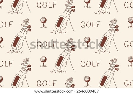 Doodle pattern with golf bags and balls, labeled “GOLF” – great for greeting cards, posters, merchandise or sports-themed scrapbooking.
