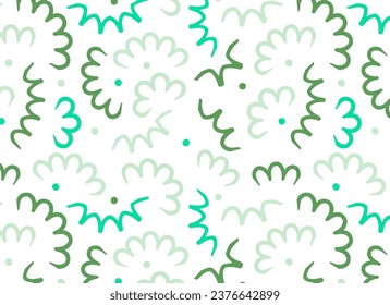 doodle pattern with green abstract squiggles, triangle wavy scribble spiral  lines. retro 80s memphis style. Chaotic ink brush scribbles. Vector illustration