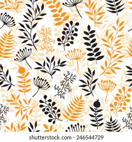 Doodle pattern with hand drawn plants.