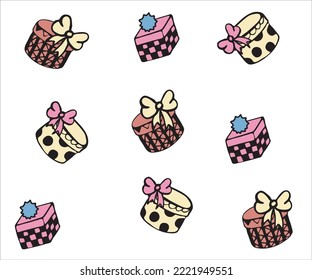 doodle pattern of holiday gifts and gift boxes