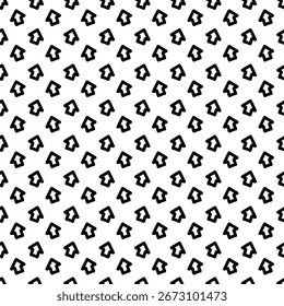 Padrão Doodle casas, setas em diferentes direções. Linha preta no branco. Textura sem costura. Desenho infantil bonito. Forma, símbolo repetido em rotação. Estilo linear minimalista