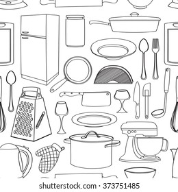 Doodle pattern kitchen - Kitchen tools, cooking food