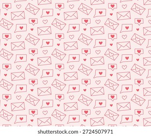 Cartas de amor padrão Doodle. Plano de fundo isolado. Ícones de vetor.