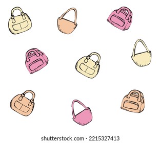 doodle pattern of multicolored handbags