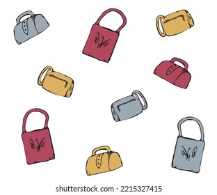 doodle pattern of multicolored handbags