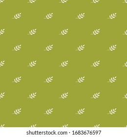 doodle pattern on a green background white twigs with leaves, vector illustration graphic, for the design of cards, paper, decoration, textile
