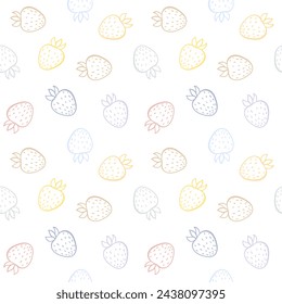 Doodle pattern of pastel cute strawberries on white background. Seamless vector pattern for baby fabrics and wrapping paper.