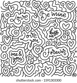Doodle pattern for print design with sketch hearts. Abstract geometric background. Cute fabric texture for modern graphic design. Vector illustration