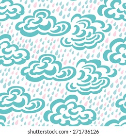 Doodle pattern with rain.  Vector illustration. Seamless pattern for fabric, paper and other printing and web projects.