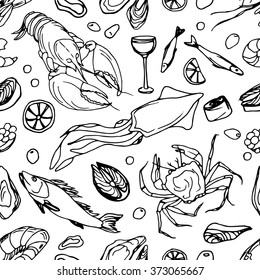 Doodle pattern sea food 