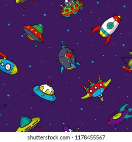 doodle pattern spaceship, vector