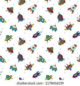 doodle pattern spaceship, vector