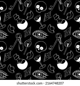 Doodle pattern tattoo style icons in black and white. Vector illustration