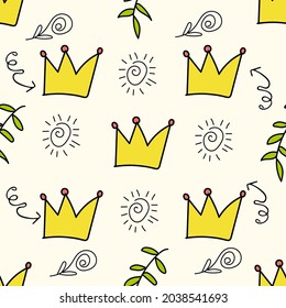 Doodle pattern tulips and leaves on a white background for packaging or textile design