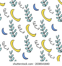 The doodle pattern is a twig and a month for use in textile design or packaging