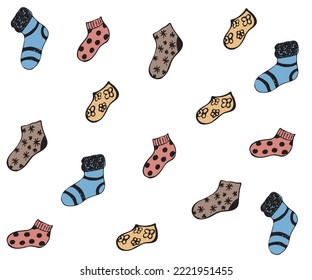 doodle pattern of warm multicolored socks