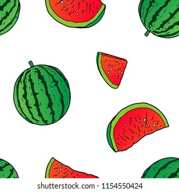 doodle pattern watermelon, tropical fruit vector