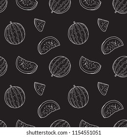 doodle pattern watermelon, tropical fruit vector