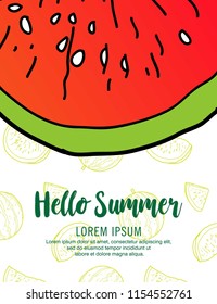 doodle pattern watermelon, tropical fruit vector