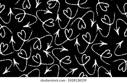 Doodle Muster weiße Pfeile in einer Herzform auf einem schwarzen Hintergrund gewickelt, Stock Vektor-Illustration für Design und Dekor, horizontales Banner