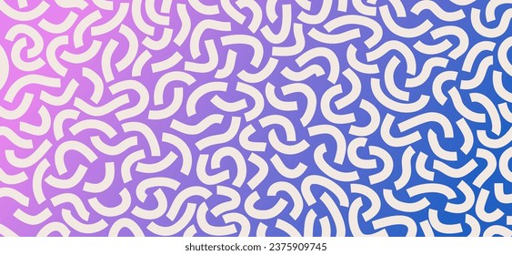 Patrón Doodle. Líneas curvadas blancas aisladas sobre fondo azul gradiente y violeta. Patrón vibrante divertido. Patrón geométrico. Fondo abstracto moderno.