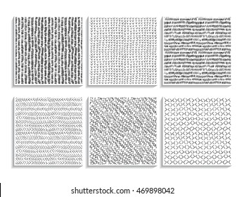 Doodle patterns set. Abstract sketch textures. Simple ornaments collection. Pencil effect drawing backgrounds. Vector seamless swatches for web design, fabric, paper and printed products.